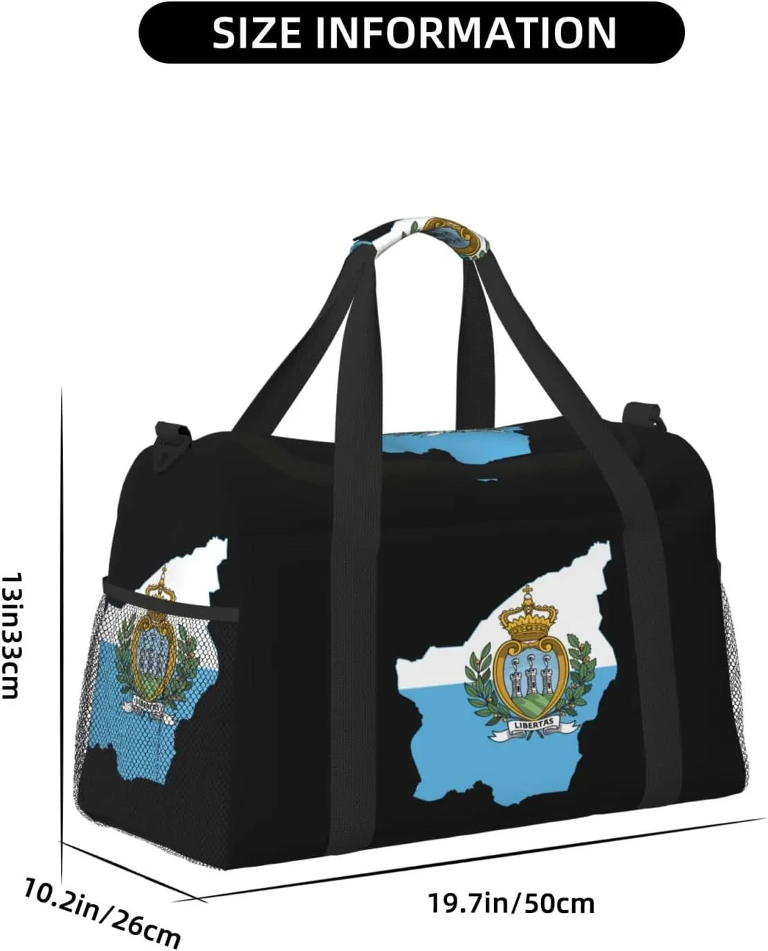 Flag Map Of San Marino Travel Duffel Bag Large Foldable Waterproof Overnight Bag For Beach Swim Bags Pool Sports Gym