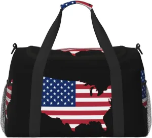 Flag Map Of United States Travel Duffel Bag Large Foldable Waterproof Overnight Bag For Beach Swim Bags Pool Sports Gym