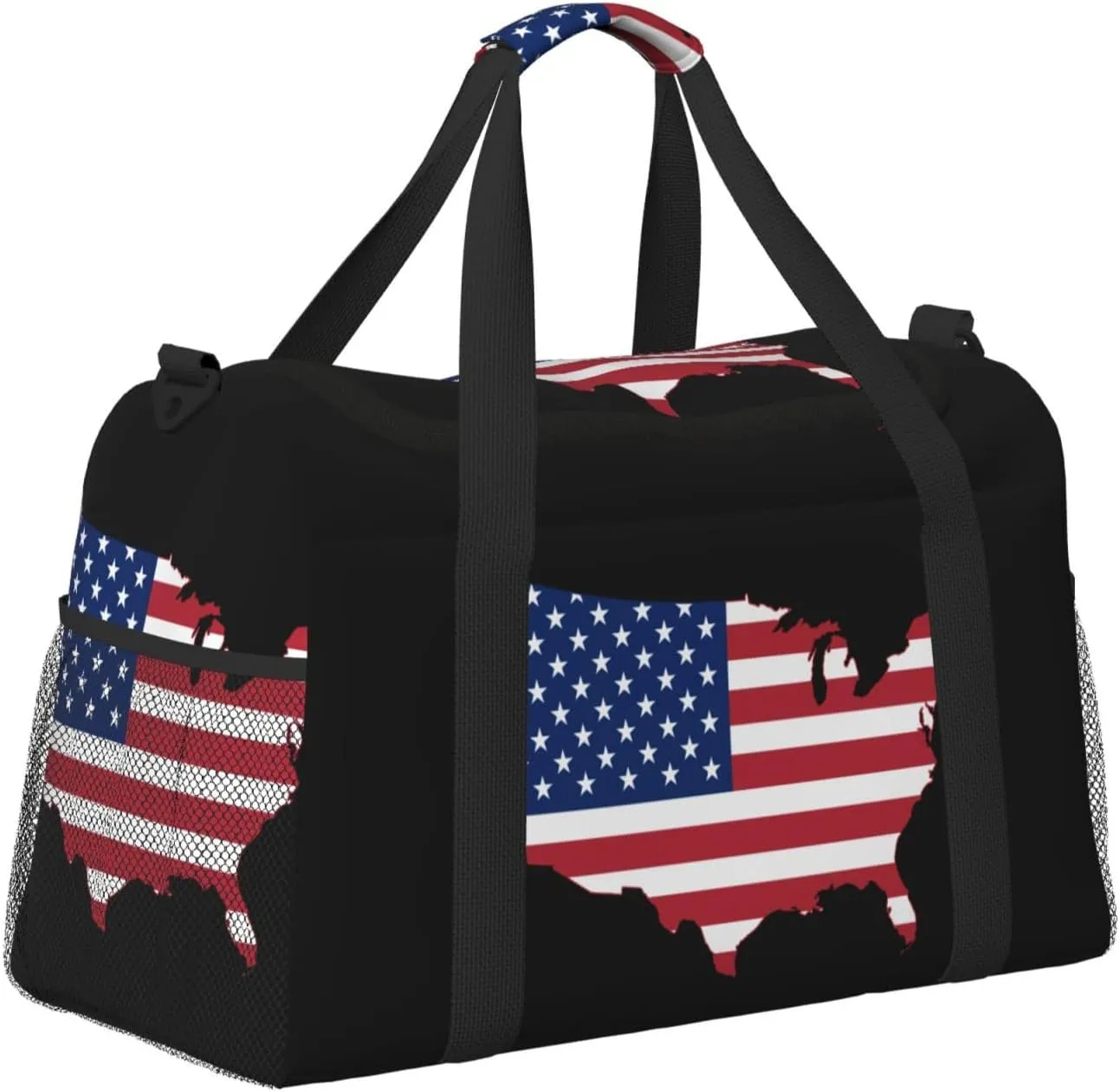 Flag Map Of United States Travel Duffel Bag Large Foldable Waterproof Overnight Bag For Beach Swim Bags Pool Sports Gym