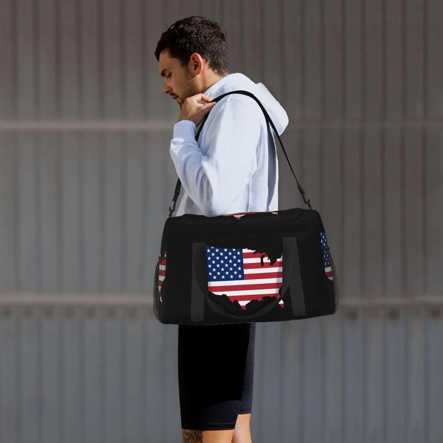 Flag Map Of United States Travel Duffel Bag Large Foldable Waterproof Overnight Bag For Beach Swim Bags Pool Sports Gym