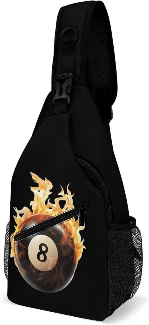 Flaming 8 Ball Billiards Casual Sling Bag Backpack Travel Shoulder Chest Crossbody Bags Adjustable Daypack Unisex
