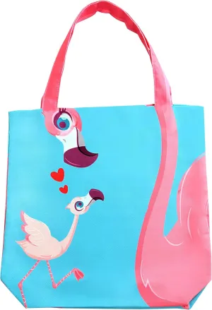 Flamingo Gift Bags - Pink Flamingo Handbags for Women - Teacher & Mother's Day Gifts - Reusable Pink & Blue Book & Tote Bags