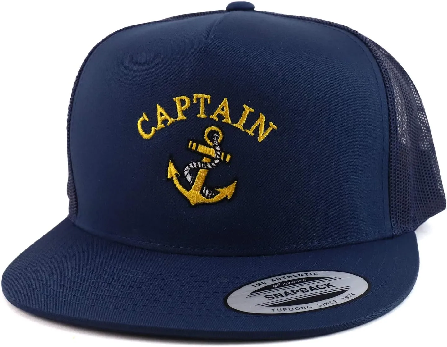 Flexfit Oversize XXL Captain Anchor Logo Embroidered 5 Panel Flatbill Snapback Mesh Cap
