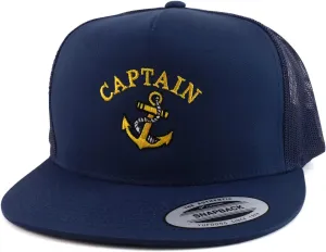 Flexfit Oversize XXL Captain Anchor Logo Embroidered 5 Panel Flatbill Snapback Mesh Cap