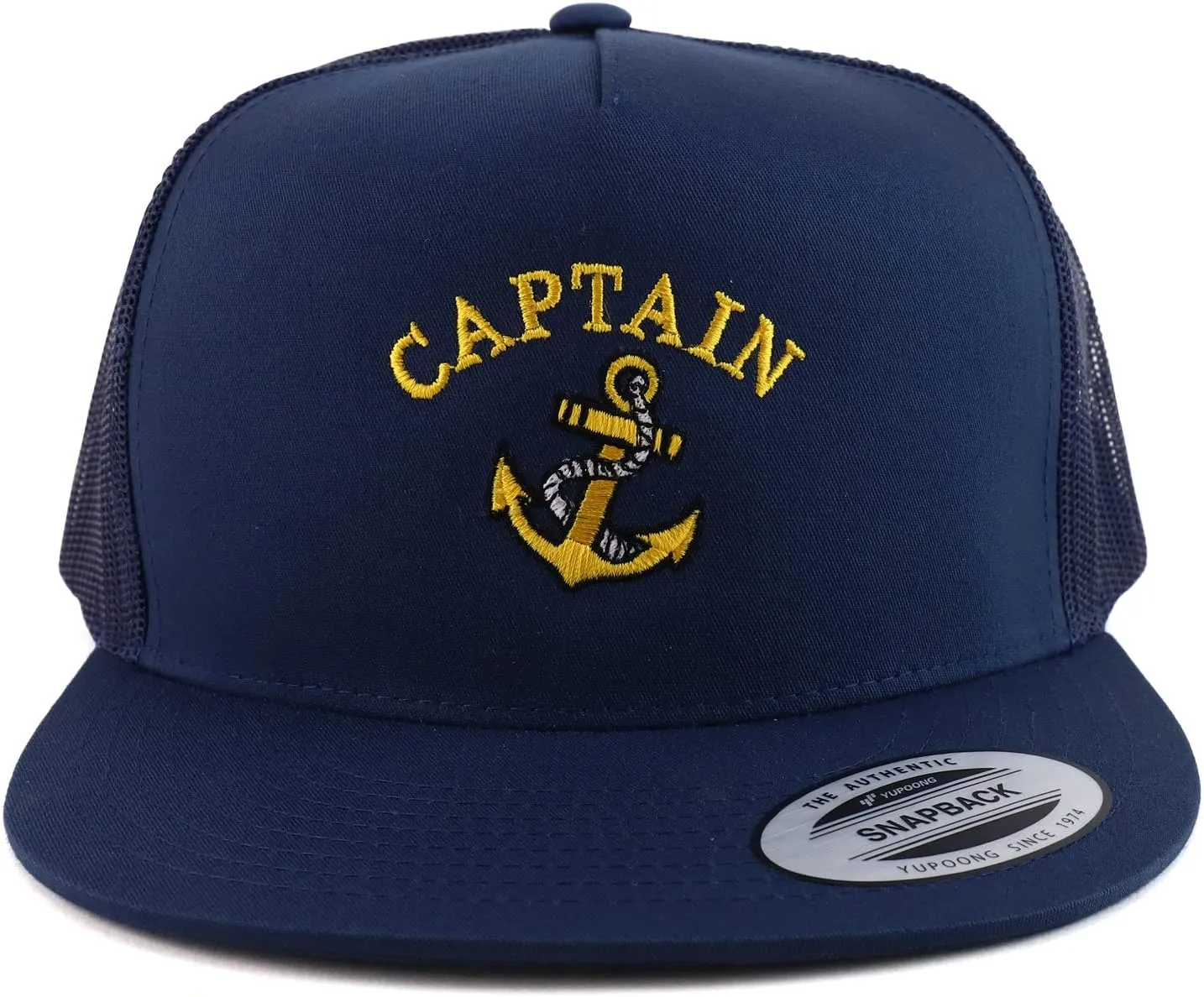Flexfit Oversize XXL Captain Anchor Logo Embroidered 5 Panel Flatbill Snapback Mesh Cap