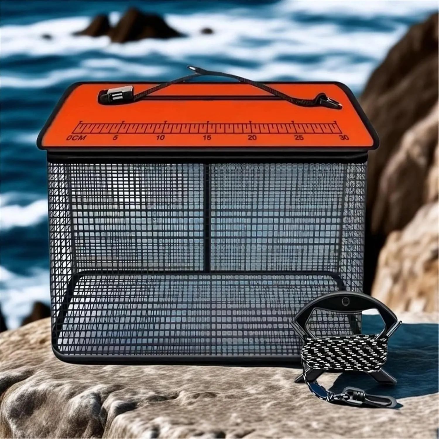 Floating Fishing Basket Collapsible Fishing Net Cage for Live Caught Fish Shrimp Bucket Trap 19L/47L Black/Orange