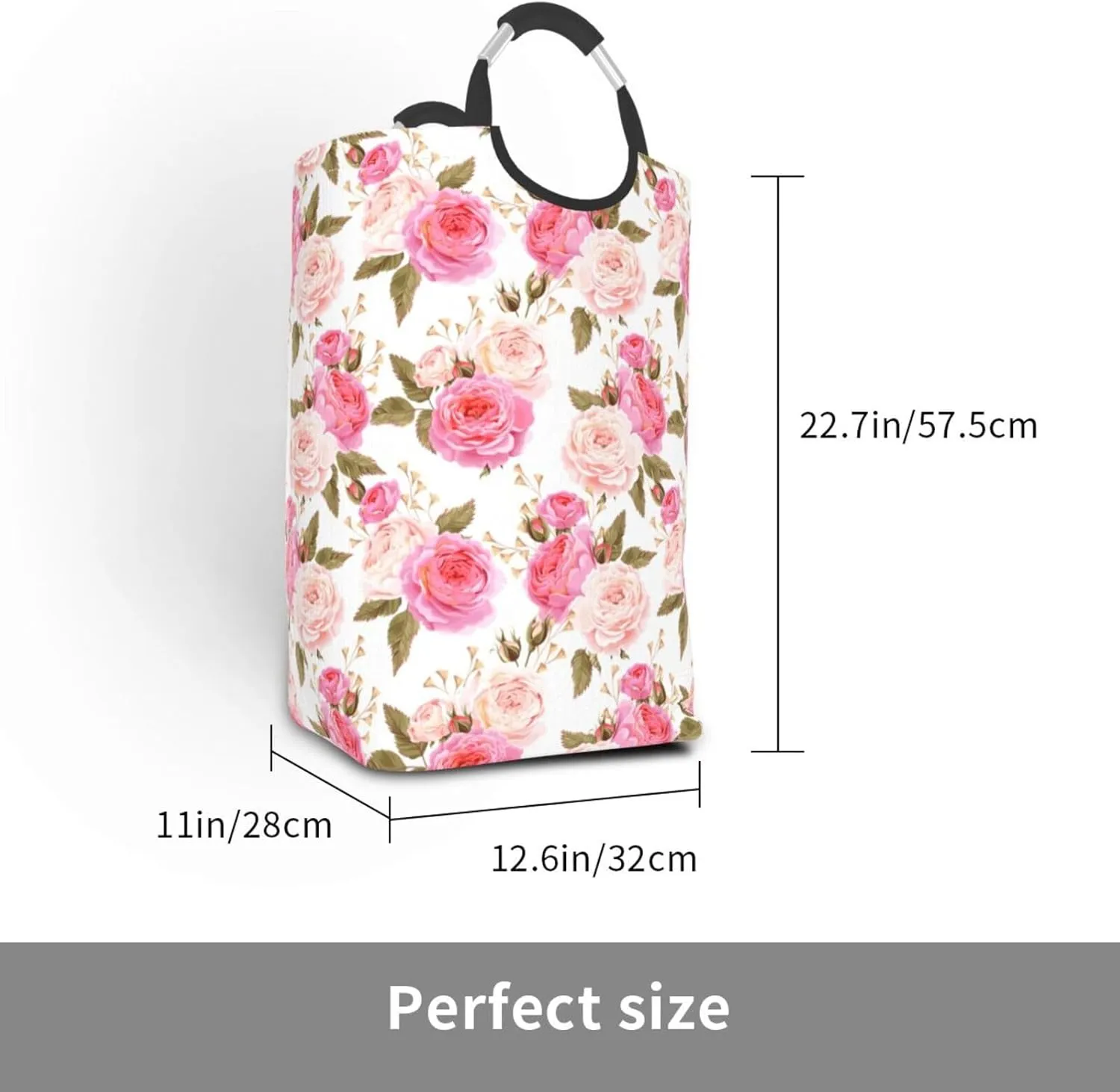 Floral Laundry Basket Flower Rose Laundry Hamper Pink Collapsible Laundry Baskets with Handle Laundry Bag Dirty Clothes Hamper for Dorm Family Bathroom Decor Storage 50L