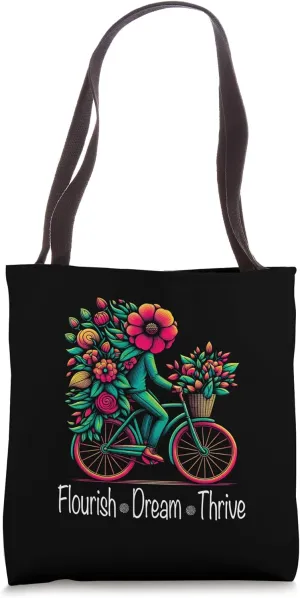Flourish Dream Thrive Bike Lovers Women's Floral Art Women Tote Bag