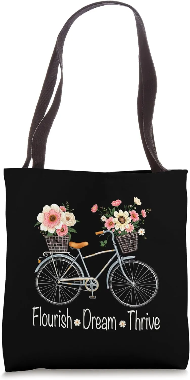 Flourish Dream Thrive Bike Lovers Women's Floral Art Women Tote Bag