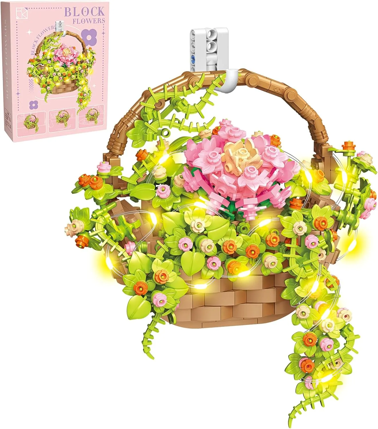 Flower Bouquet Building Set with LED Light, Flowers Basket Bonsai Botanical Collection Building Toys for Adults And Kids, Home Decor Gift for Valentine's Day, Birthday, Christmas Day（691PCS）