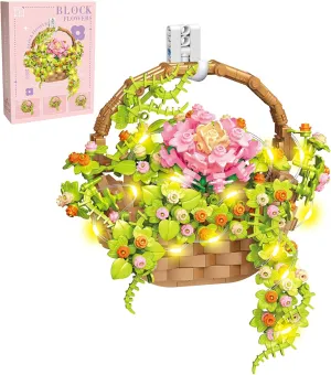 Flower Bouquet Building Set with LED Light, Flowers Basket Bonsai Botanical Collection Building Toys for Adults And Kids, Home Decor Gift for Valentine's Day, Birthday, Christmas Day（691PCS）