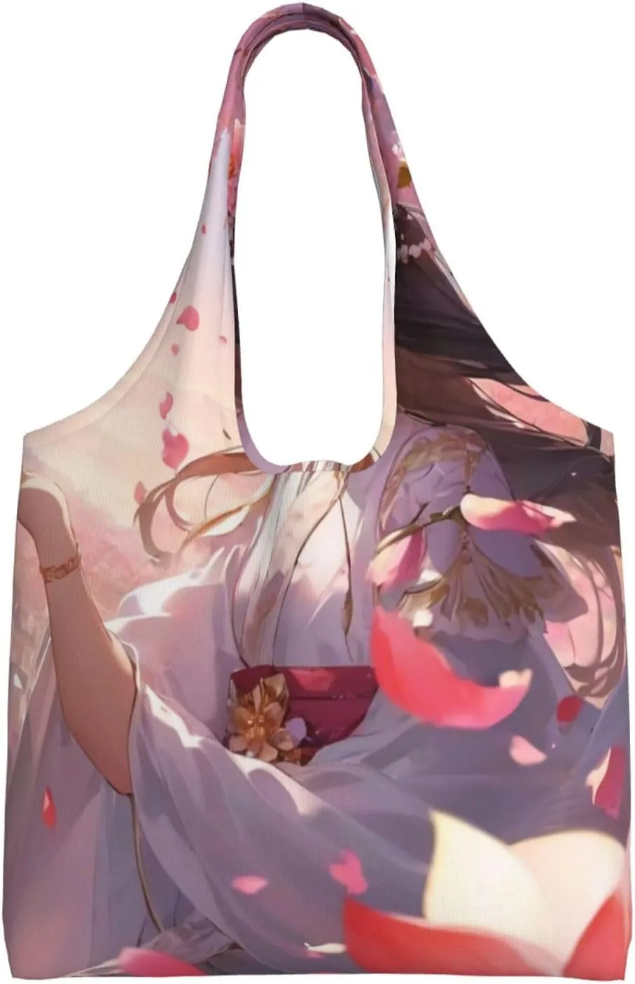 Flower Petals Print Canvas Tote Bag for Women, Large Capacity Casual Shoulder Handbags for Work Travel Shopping