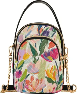Flowers Soft Colors Impressionist trendy crossbody shoulder bag with multi pockets handbag for women for mothers day