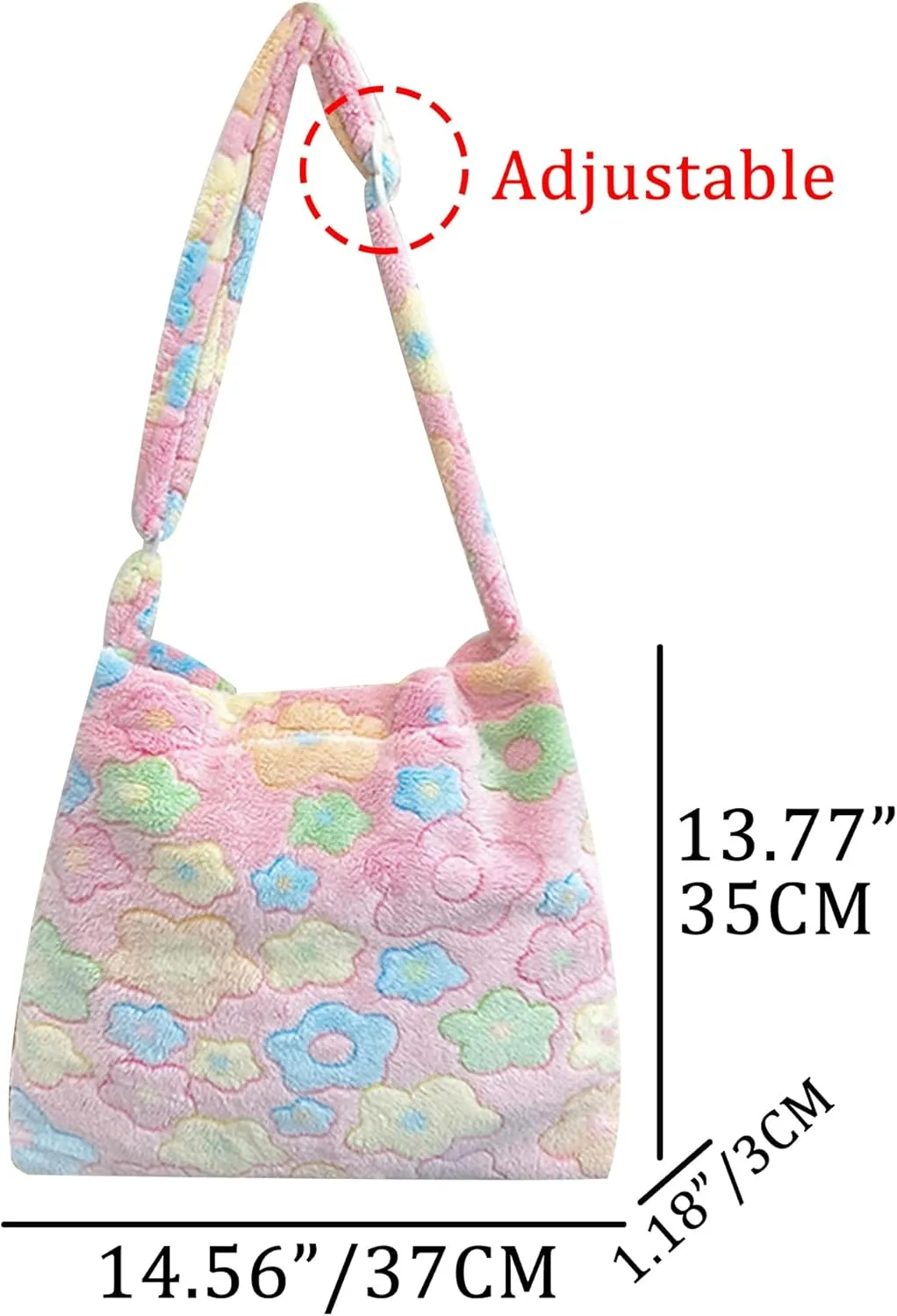 Fluffy Tote Bag Cute Plush Underarm Bag Y2K Furry Flower Heart Fuzzy Shoulder Bag for Women Autumn Winter