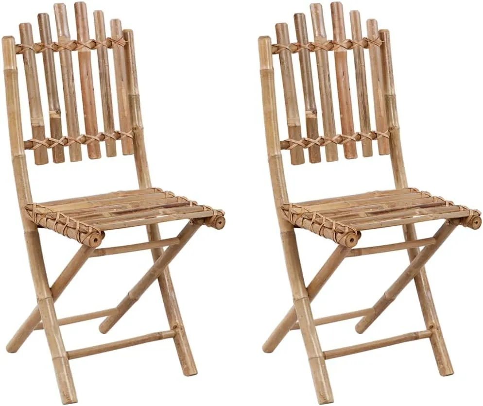 Foldable Bamboo Patio Chairs with Cushions 2-Piece Set Outdoor Furniture for Garden, Poolside, Beach, and Backyard – Durable Weather-Resistant Design