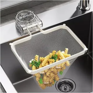 Folding Kitchen Sink Drain Strainer with 100Pcs Net Bags Rotating Suction Cup Drainage Basket Sink Food Catcher Disposable Mesh Strainer Transparent