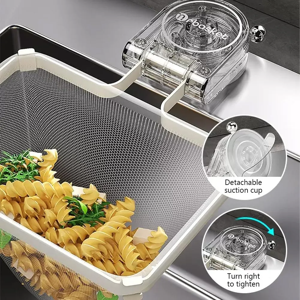 Folding Kitchen Sink Drain Strainer with 100Pcs Net Bags Rotating Suction Cup Drainage Basket Sink Food Catcher Disposable Mesh Strainer Transparent