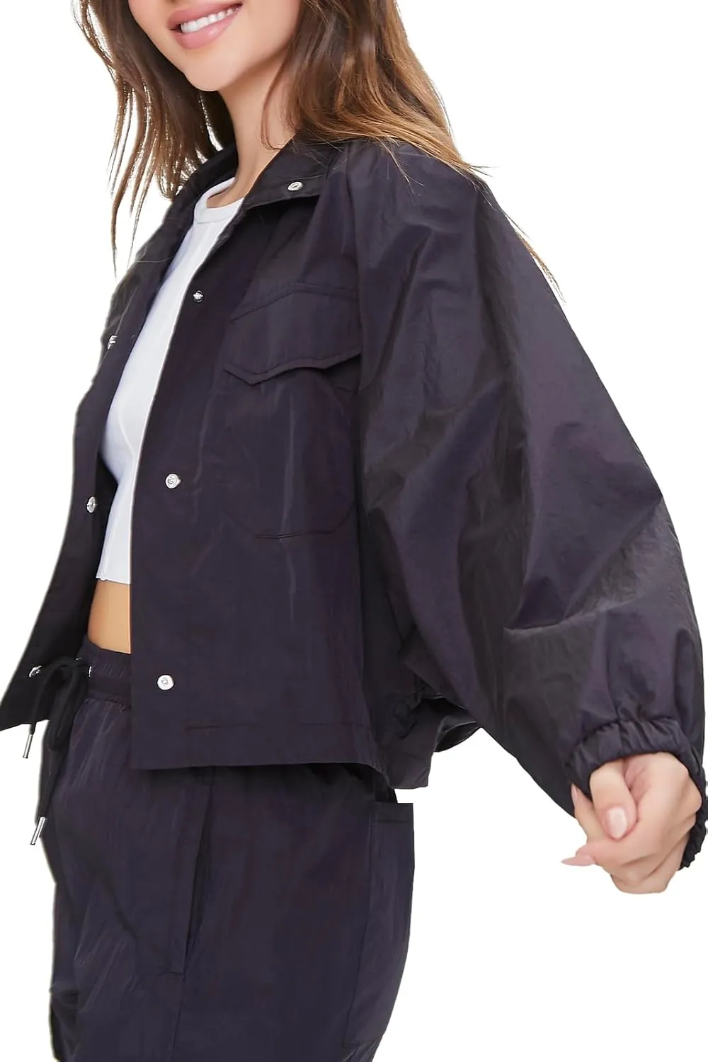 Forever 21 Women's Cropped Raglan-Sleeve Windbreaker
