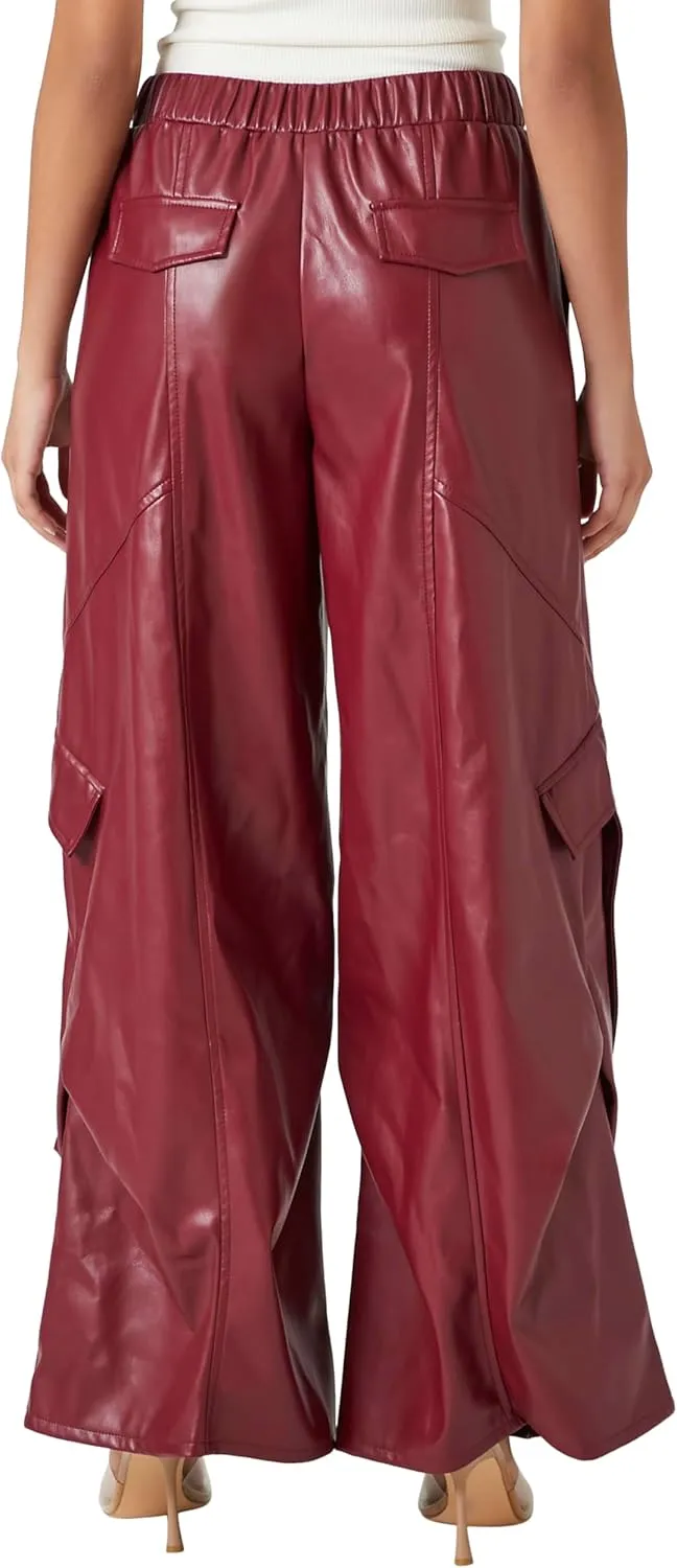 Forever 21 Women's Faux Leather Wide-Leg Cargo Pants