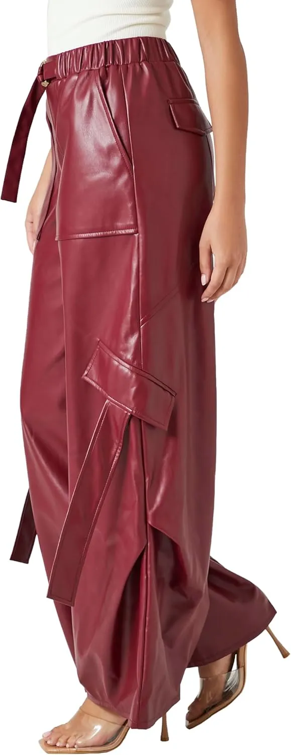 Forever 21 Women's Faux Leather Wide-Leg Cargo Pants