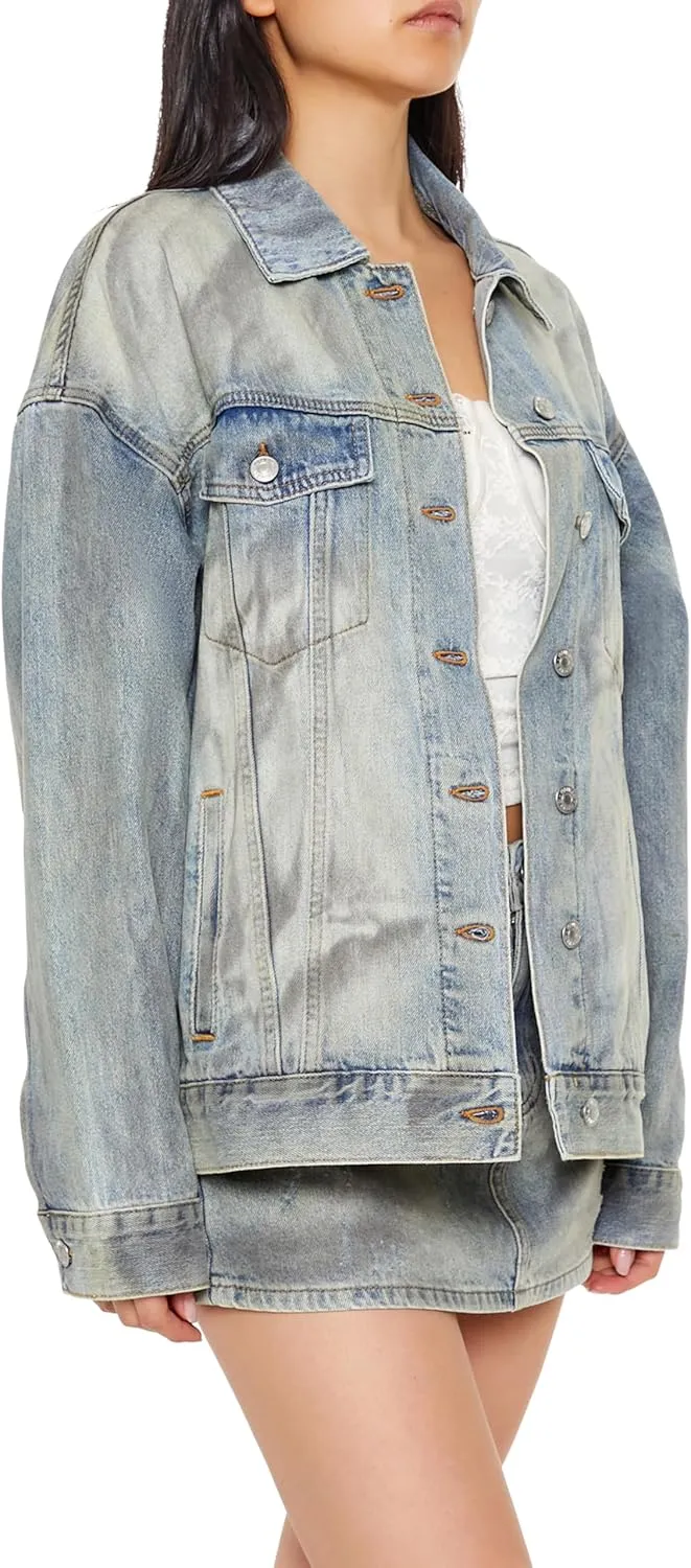 Forever 21 Women's Mineral Wash Denim Trucker Jacket