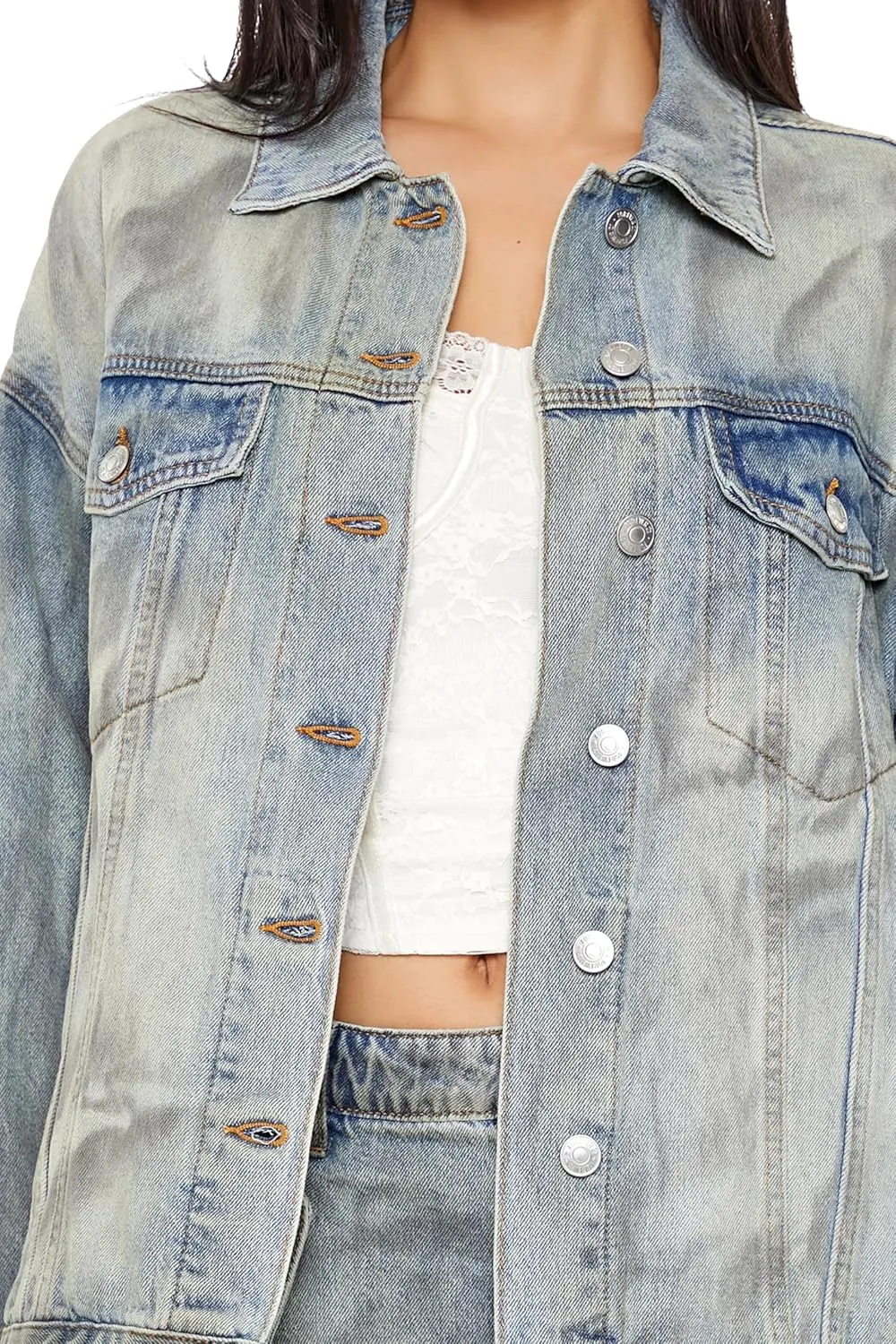 Forever 21 Women's Mineral Wash Denim Trucker Jacket