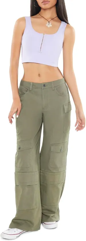 Forever 21 Women's Twill Wide-Leg Cargo Pants