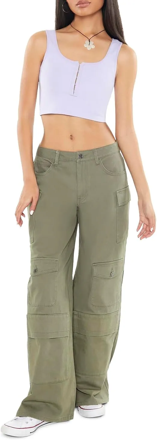 Forever 21 Women's Twill Wide-Leg Cargo Pants