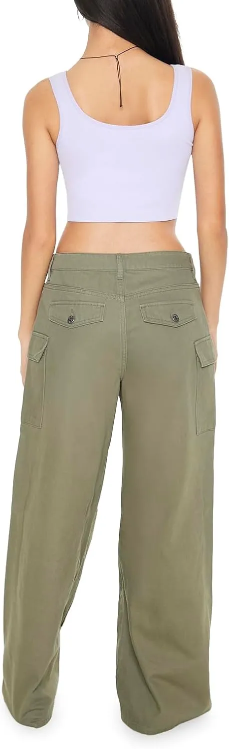 Forever 21 Women's Twill Wide-Leg Cargo Pants