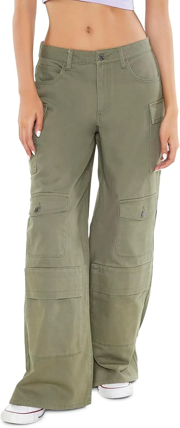 Forever 21 Women's Twill Wide-Leg Cargo Pants