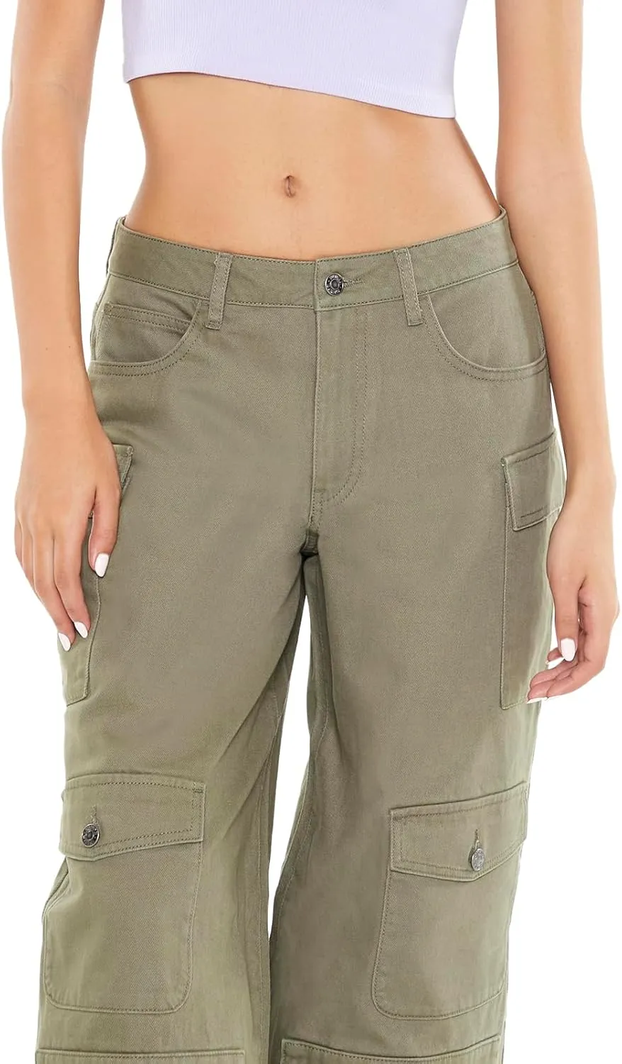 Forever 21 Women's Twill Wide-Leg Cargo Pants