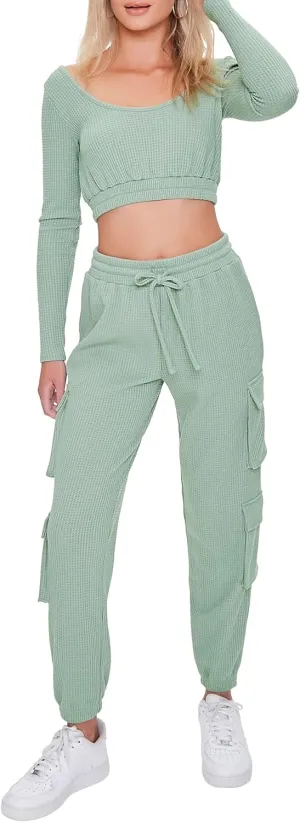 Forever 21 Women's Waffle Knit Cargo Joggers