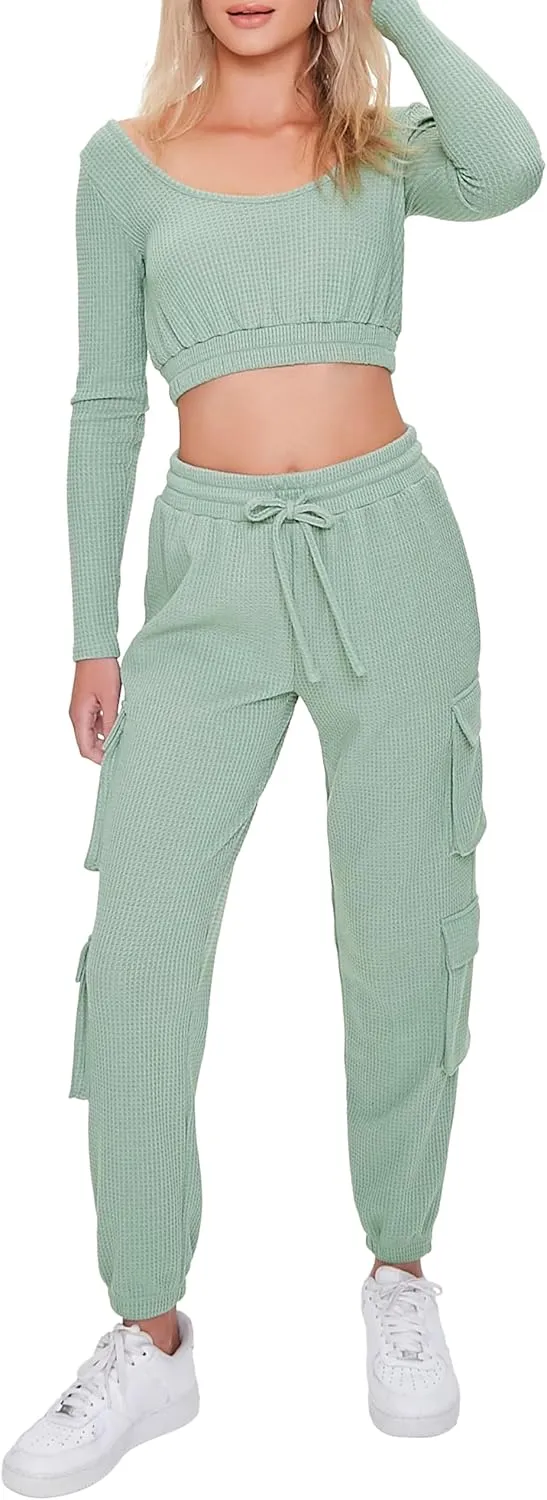 Forever 21 Women's Waffle Knit Cargo Joggers