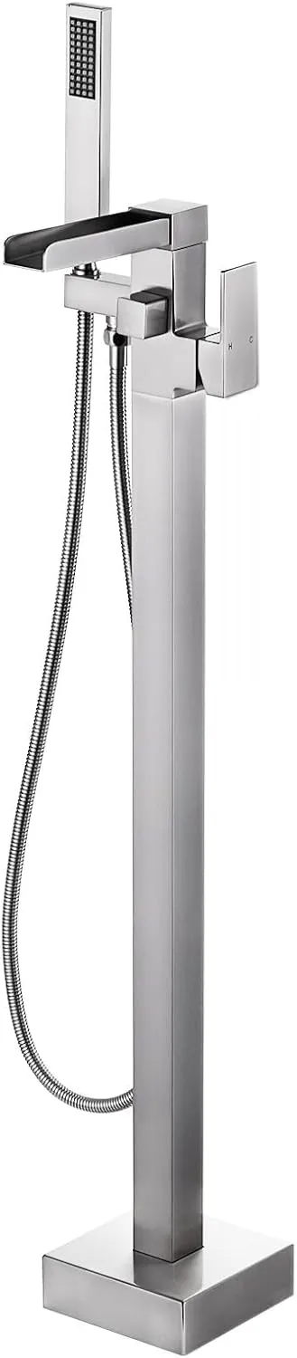 Freestanding Tub Faucet Brushed Nickel: ALEASHA High Flow Max 6.74 GPM Free Standing Tub Filler - Brass Modern Floor Mount Bathtub Faucet with Handheld Shower, for The Ultimate Elegant SPA Experience