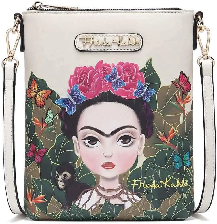 Frida Kahlo Cartoon Faux Leather Messenger Bag/Cellphone Crossbody Bag (BG/BK)