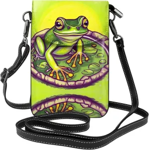 Frog in a pond Pattern Leather Crossbody Flap Phone Bag - Versatile Gift for Women Walking, Camping, Shopping, and Travel