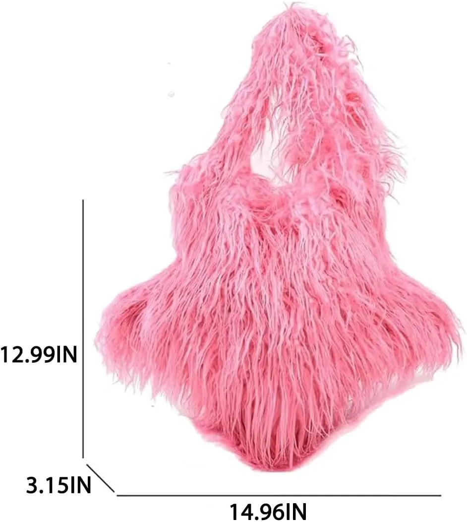 Fur Shoulder Bag for Women Y2k Star Shape Fluffy Crossbody Bag Solid Color Feather Messenger Bag Tote Bag