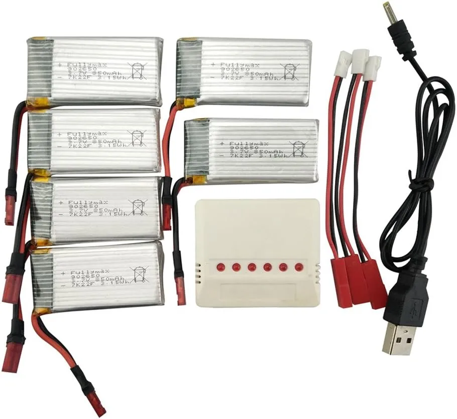 Fytoo Helicopter Accessories 3.7V 850mah Lithium Battery &1pcs Charger for SYMA X56 X56W X54HW Foldable Quadcopter Parts Foldable RC Drone Parts (6pcs Batteries 1pcs 6 in 1 Battery Charger)