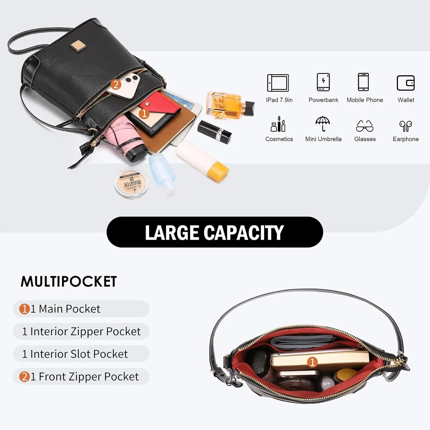 GAEKEAO Crossbody Bags for Women Multi Zipper Pockets Shoulder Handbags Lightweight Medium Travel Purse