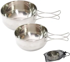 GANAZONO Outdoor Bbq Bowl Stainless Steel Camping Bowl Set Foldable Handle for Picnic