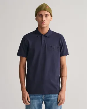 GANT Men's REG Tonal Shield SS Rugger Shirt, Evening Blue, Standard, Evening Blue, L