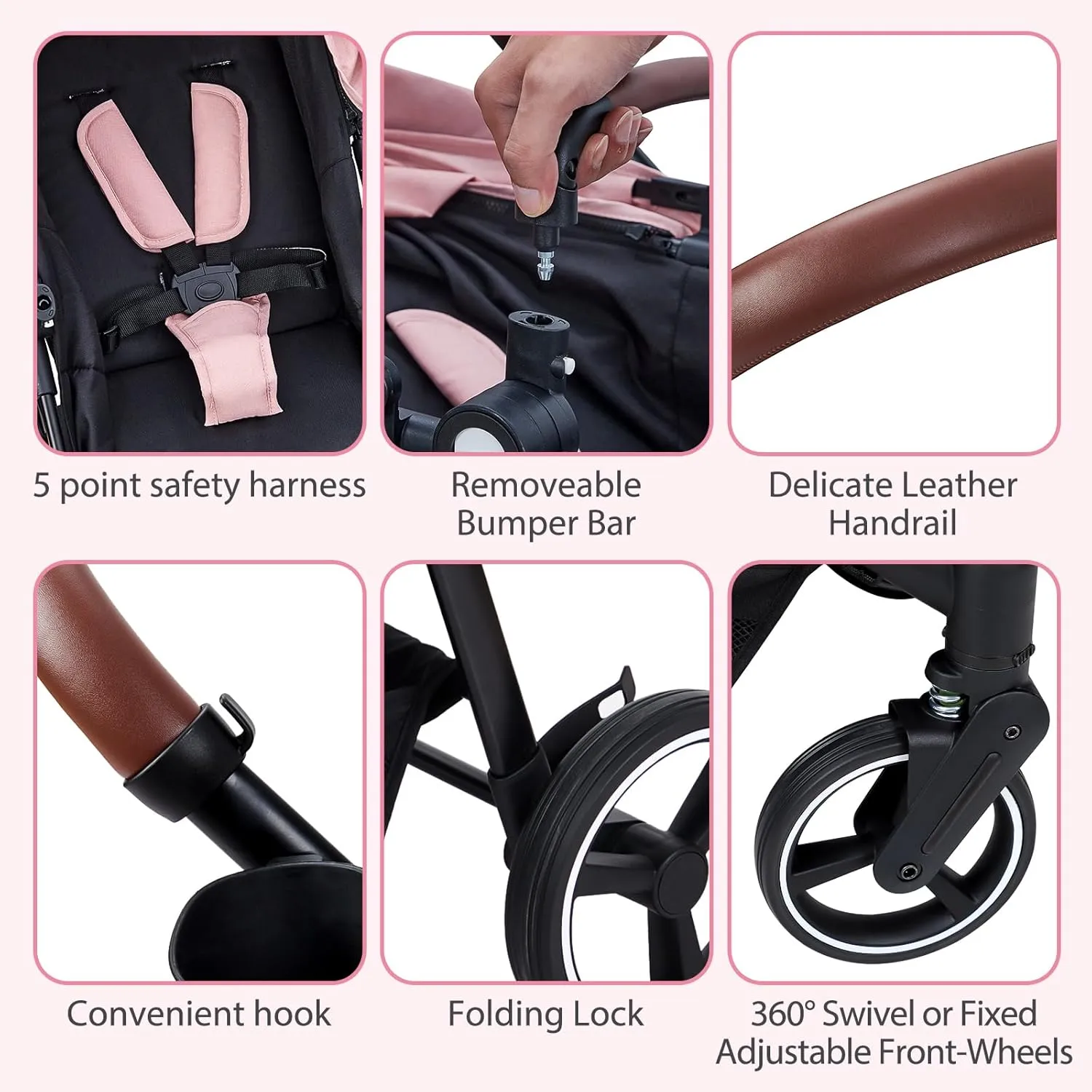 GAOMON 2 in1 Baby Stroller, High Landscape Infant Stroller, Reversible Bassinet Pram Stroller, Pushchair Adjustable Backrest & Canopy, Foldable Aluminum Alloy Anti-Shock Stroller for Newborn (Pink)