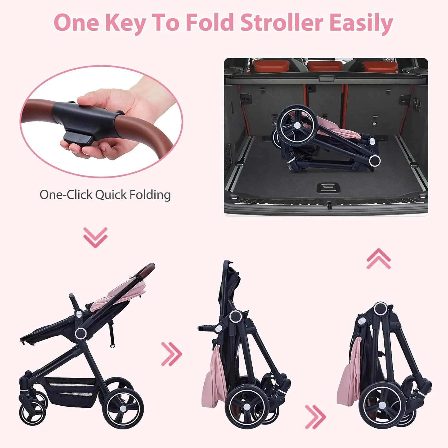 GAOMON 2 in1 Baby Stroller, High Landscape Infant Stroller, Reversible Bassinet Pram Stroller, Pushchair Adjustable Backrest & Canopy, Foldable Aluminum Alloy Anti-Shock Stroller for Newborn (Pink)