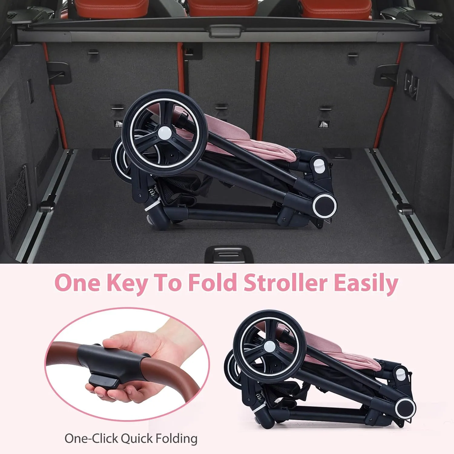 GAOMON 2 in1 Baby Stroller, High Landscape Infant Stroller, Reversible Bassinet Pram Stroller, Pushchair Adjustable Backrest & Canopy, Foldable Aluminum Alloy Anti-Shock Stroller for Newborn (Pink)