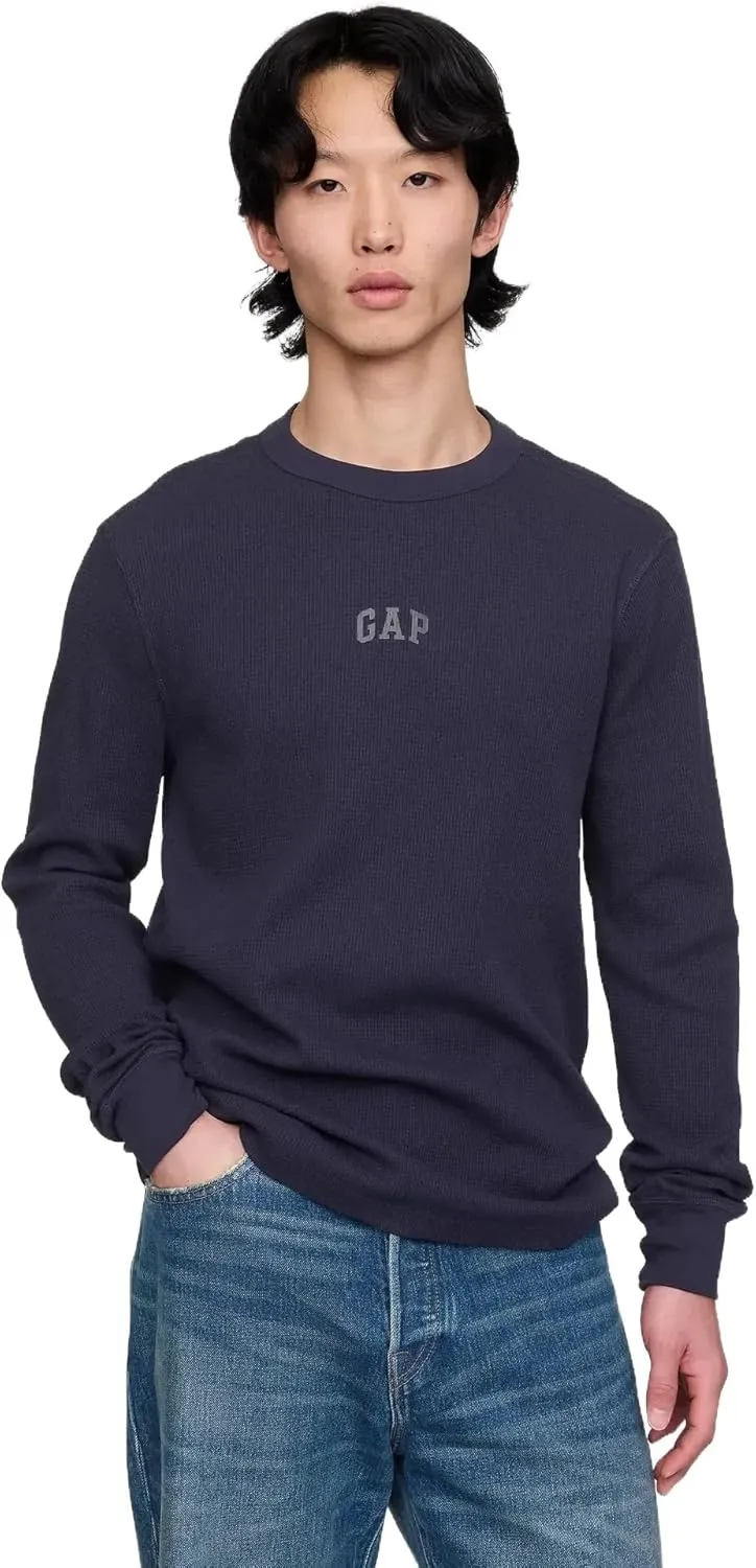 GAP Men's Long Sleeve Logo Waffle Crewneck Tee T-Shirt