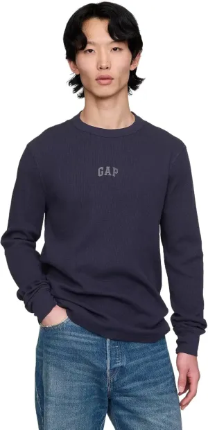 GAP Men's Long Sleeve Logo Waffle Crewneck Tee T-Shirt