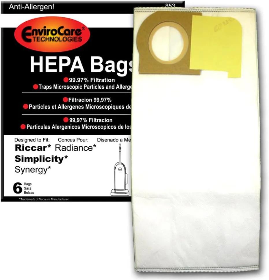 Generic Replacement Upright Bags Type X, Compatible with Riccar, SImplicity Synergy, Radiance Upright, 6 pack