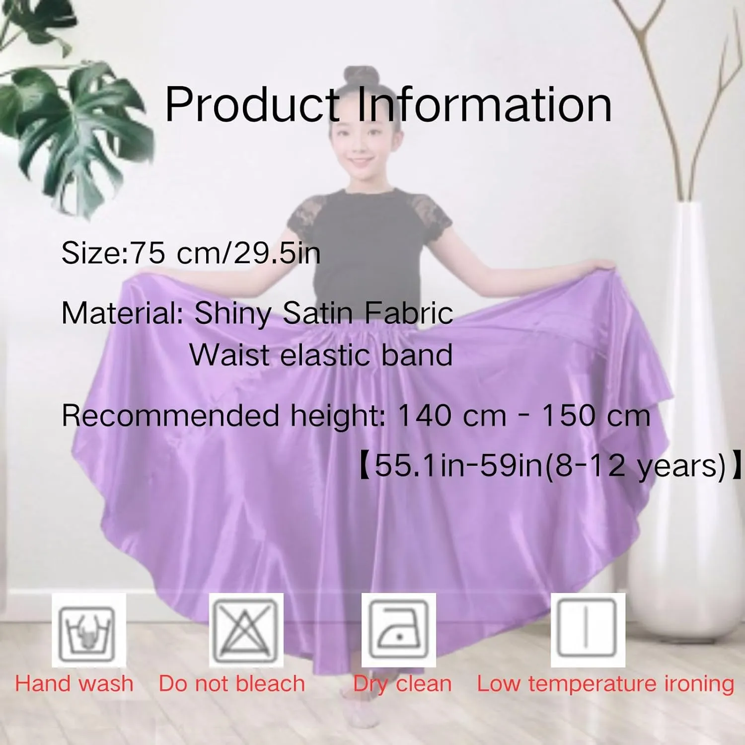Girls Satin Ankle Length Swing Dance Full Circle Dance Skirt for Belly Dance Folk Dance and Praise Dance Dresses