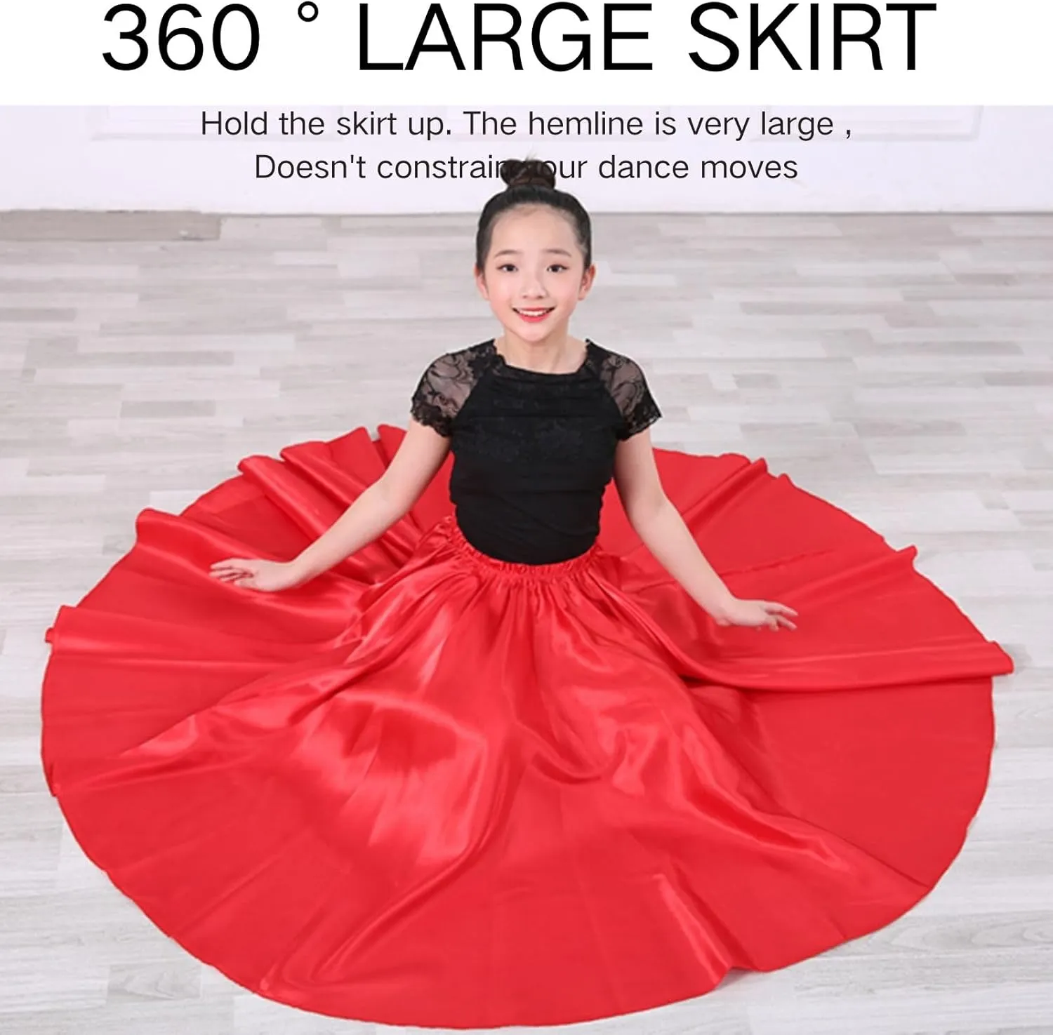 Girls Satin Ankle Length Swing Dance Full Circle Dance Skirt for Belly Dance Folk Dance and Praise Dance Dresses