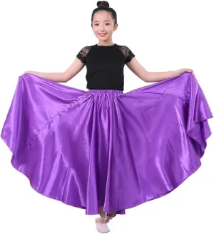 Girls Satin Ankle Length Swing Dance Full Circle Dance Skirt for Belly Dance Folk Dance and Praise Dance Dresses